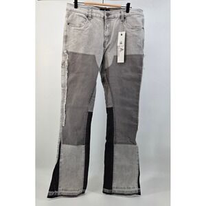 Paper Money Patchwork Jeans Men Size 36 Grey Carpenter Distressed Streetwear Y2K